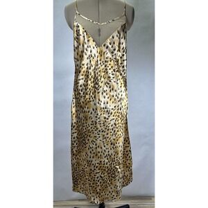 Cinema Etoile Cut Out Side Slip Long Gown Animal Sexy Satin Leopard V Neck Style